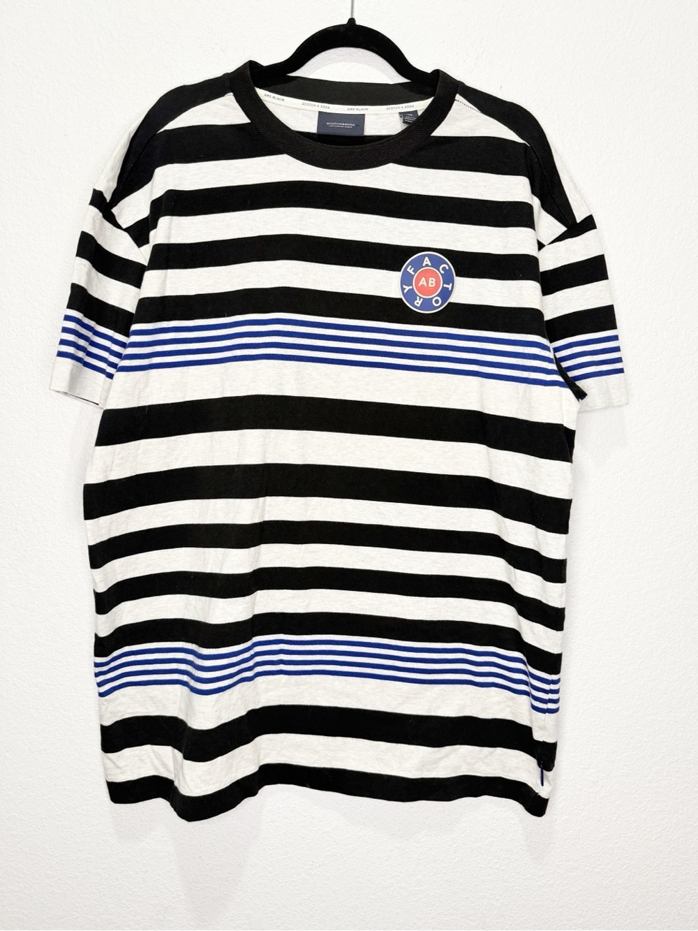 Scotch & Soda Striped Factory AB Logo Short Sleeve Top XL Crew